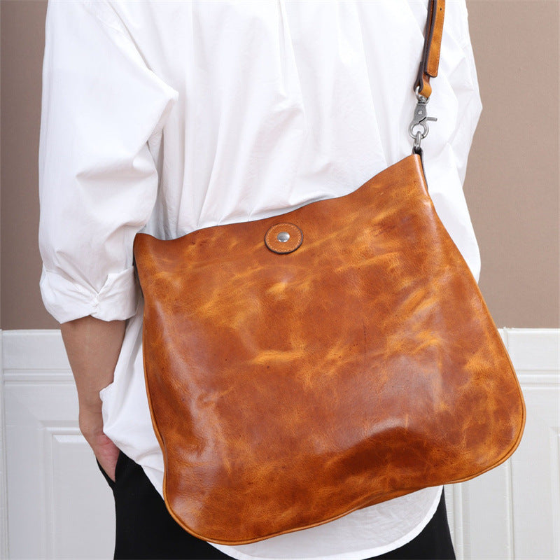 Men's Shoulder Bag Genuine Cowhide Leather Fashion Commuting Tote Bag Crossbody Bag for Men 