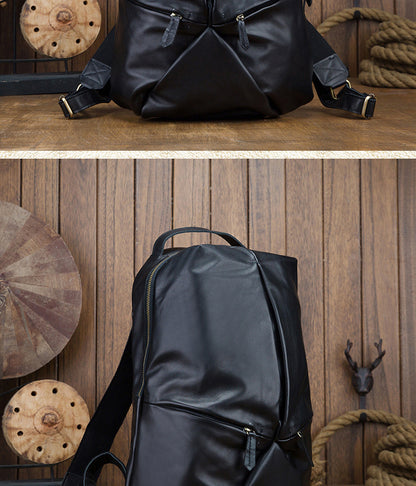 Men's backpack handmade cowhide genuine leather simple casual fashion travel bag 