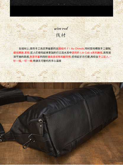 Men's handbag travel bag Cowhide genuine leather handmade large capacity business trip short distance luggage bag crossbody shoulder bag 