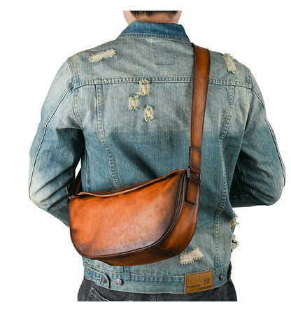 Men's Shoulder Bag Genuine Cowhide Leather Casual Business Crossbody Bag for Men 