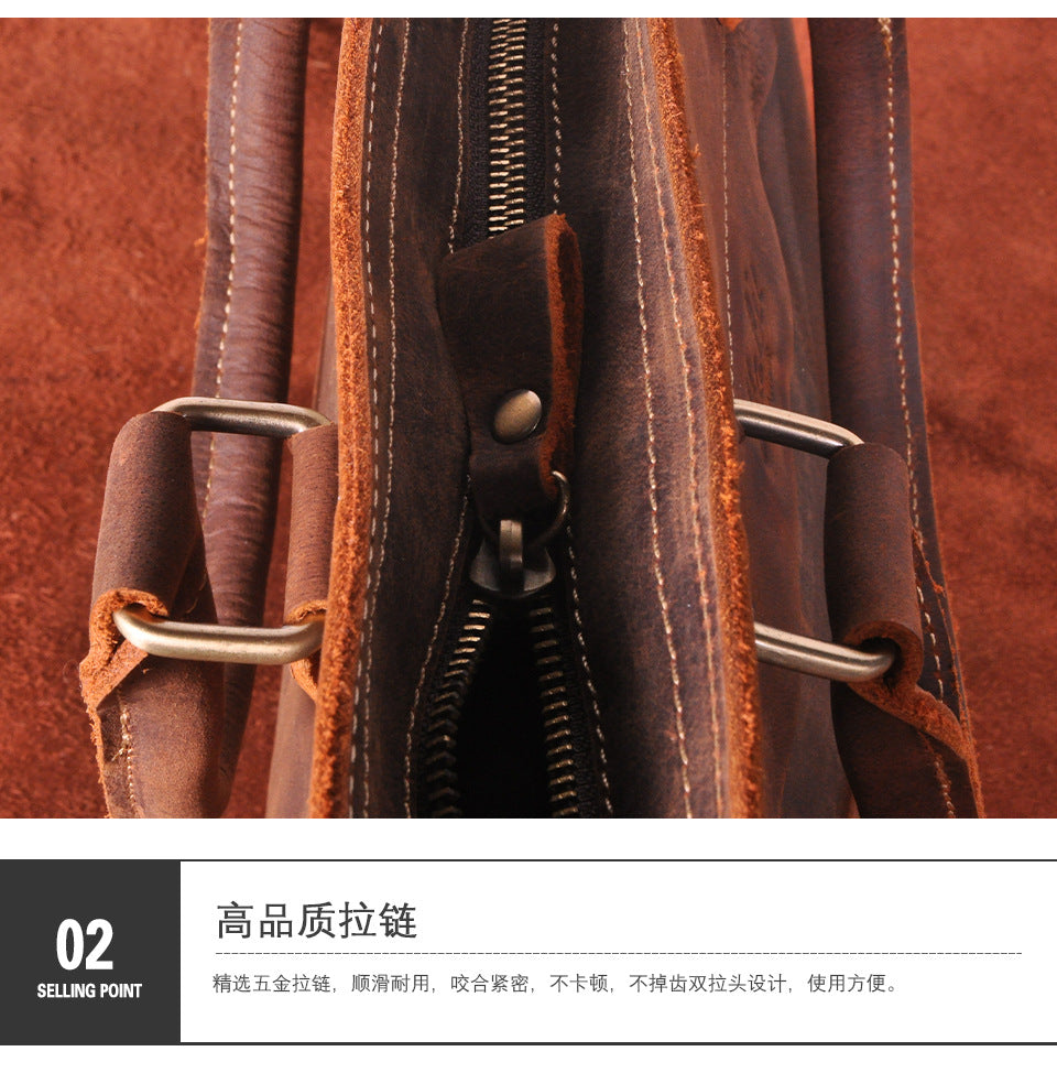 Men's Briefcase Handbag Cowhide Genuine Leather Retro Business Men Computer Bag 