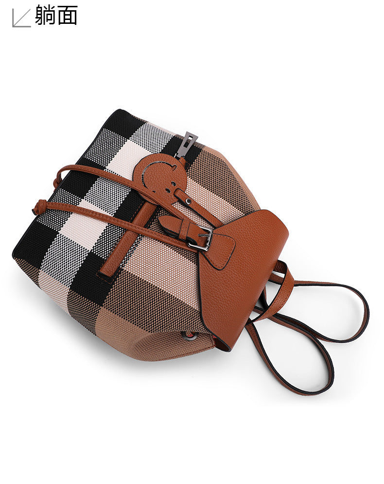 Ladies Pack Plaid Leather Tread Fashion Shoulder Bag Handbag Canvas Rucksack