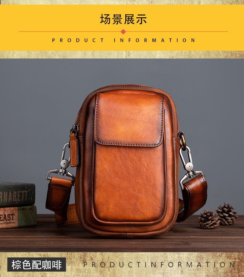 Men's Shoulder Bag Genuine Cowhide Leather Retro Casual Crossbody Bag for Men 