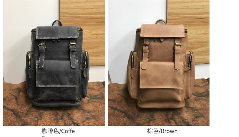 Men's backpack handmade genuine cowhide leather retro unique outdoor travel bag for men 