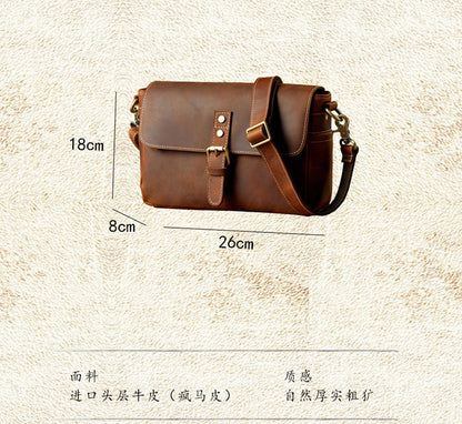 Men's Shoulder Bag Made of Genuine Cowhide Leather Original Handmade Casual Crossbody Bag Messenger Bag for Men 