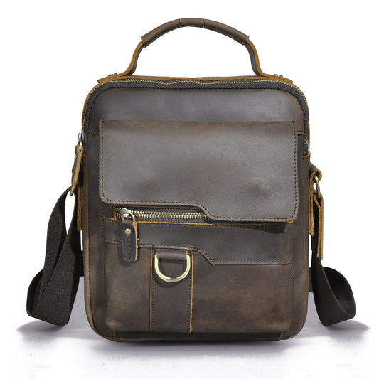 Men's Shoulder Bag Genuine Cowhide Leather Retro Outdoor Travel Crossbody Bag for Men 