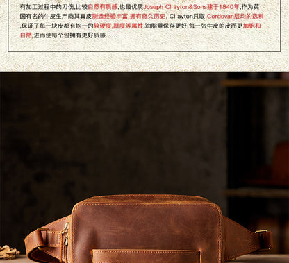 Men's Bust Bag Handmade Original Cowhide Genuine Leather Unique Retro Crossbody Bag Shoulder Bag Men's Mobile Phone Bag 