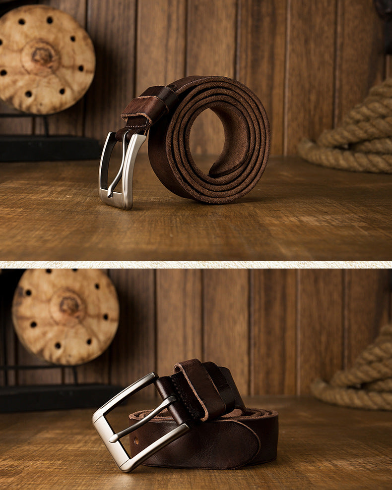 Men's belt handmade original cowhide genuine leather needle buckle simple casual vintage men's belt 