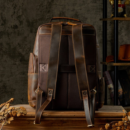 Men's Rucksack Handmade Cowhide Crazy Horse Retro Travel Luggage Computer Bag for Men 