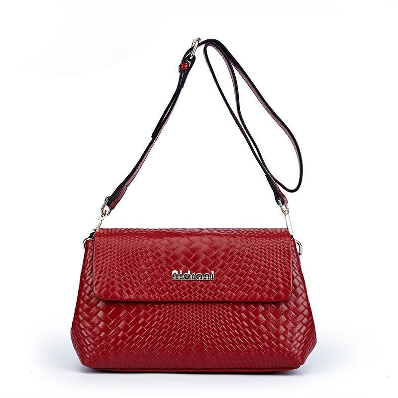 Women's bag top with cowhide fashion crossbody bag knitted bag large capacity temperament shoulder bag.Pochette