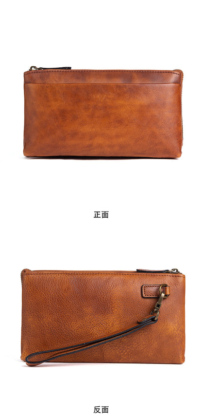 Men's Clutch Bag Genuine Cowhide Leather Retro Casual Men's Bag 