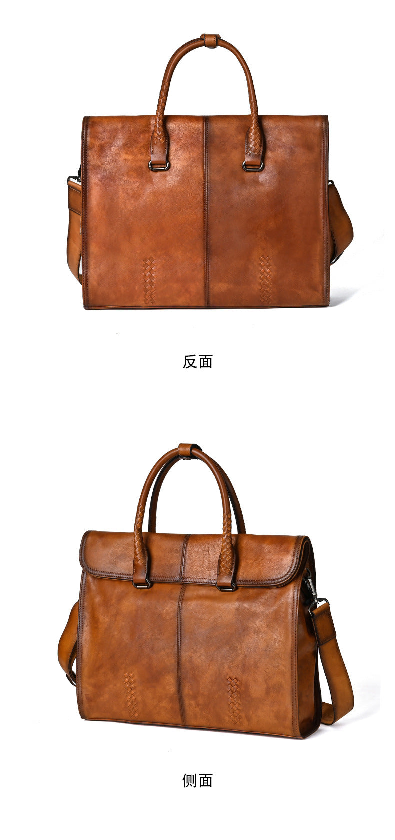 Men's briefcase genuine cowhide leather simple fashion retro casual business men's handbag computer bag 