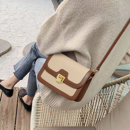 Women's bag Crossbody bag Luxurious genuine leather square bag Color matching Retro shoulder bag that goes with anything. Pochette