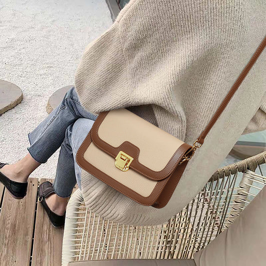 Women's bag Crossbody bag Luxurious genuine leather square bag Color matching Retro shoulder bag that goes with anything. Pochette