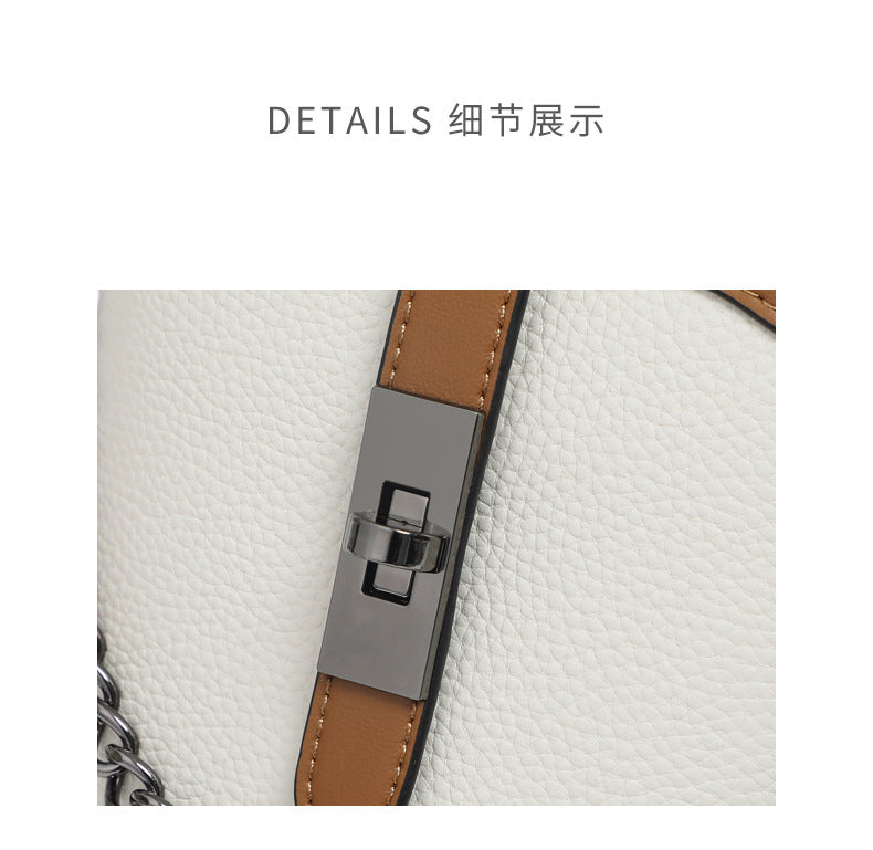 Crossbody bag Bucket bag Women's bag Genuine leather chain bag Color matching retro shoulder bag. Pochette