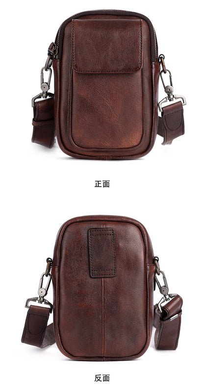 Men's Shoulder Bag Genuine Cowhide Leather Retro Casual Crossbody Bag for Men 