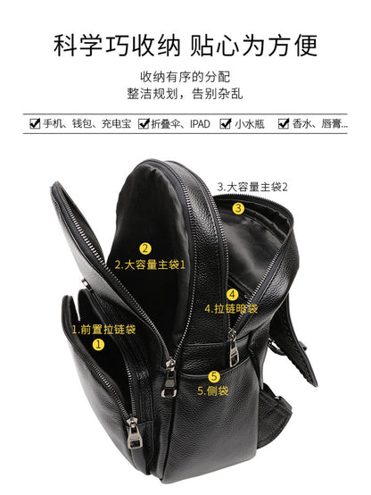 Genuine leather stylish women's bag Cowhide rucksack casual Boston bag that goes with anything