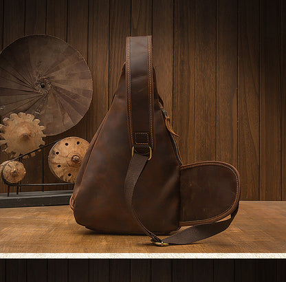 Men's Bust Bag Genuine Cowhide Leather Handmade Original Vintage Men's Shoulder Bag Crossbody Bag 