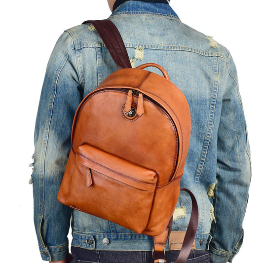 Men's backpack cowhide genuine leather fashion unique unisex travel bag 