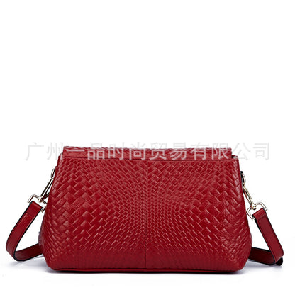 Women's bag top with cowhide fashion crossbody bag knitted bag large capacity temperament shoulder bag.Pochette