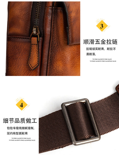 Men's bust bag Genuine cowhide leather retro casual crossbody bag for men 