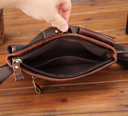 Men's Waist Pouch Cowhide Genuine Leather Korean Fashion Outdoor Sports Multifunctional Retro Men's Bag 