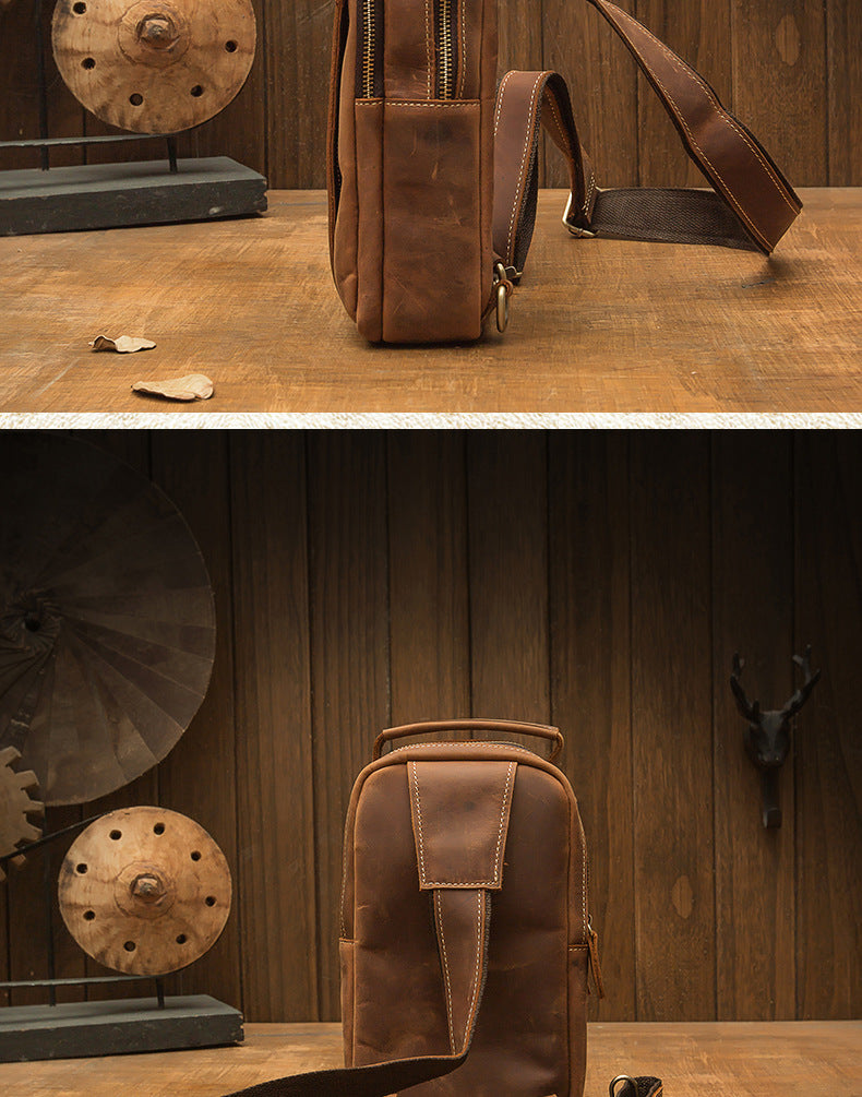 Men's Bust Bag Handmade Genuine Cowhide Leather Fashion Unique Men's Shoulder Bag Crossbody Bag 