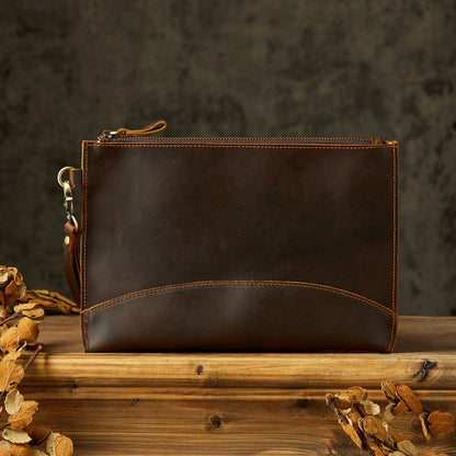 Men's Wallet Handcrafted Genuine Cowhide Leather Retro Zipper Simple Clutch Bag Men's Wallet 