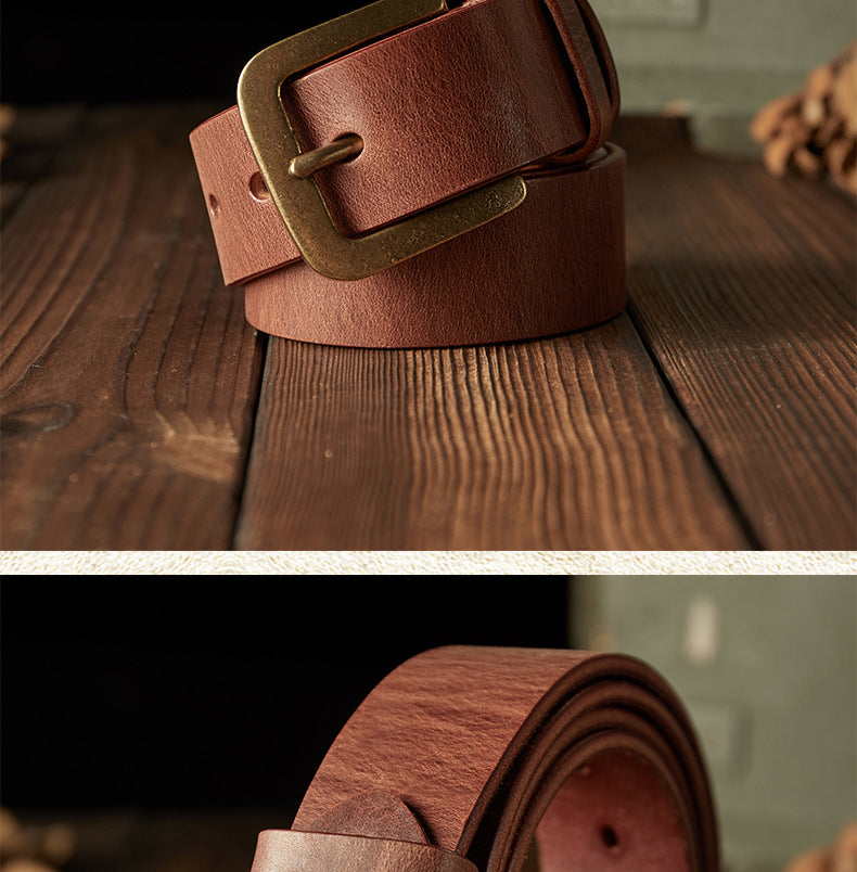 Men's belt handmade original retro cowhide genuine leather needle buckle casual simple copper buckle belt for men 