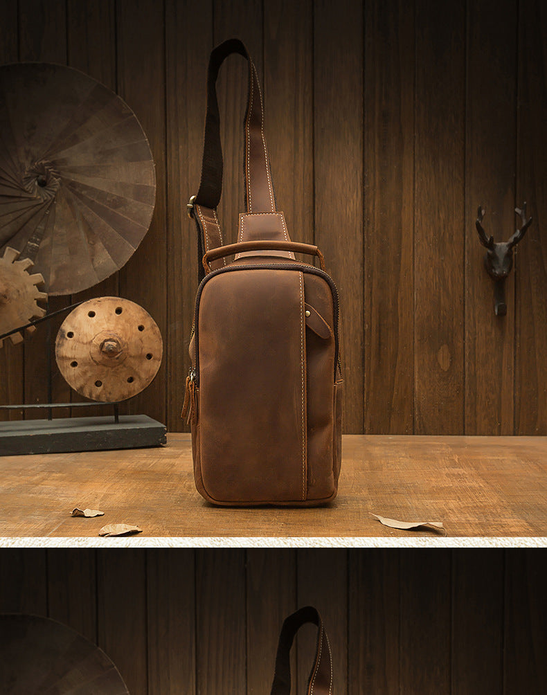 Men's Bust Bag Handmade Genuine Cowhide Leather Fashion Unique Men's Shoulder Bag Crossbody Bag 