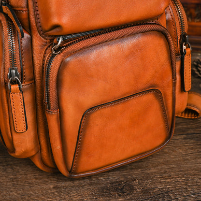 Men's Bust Bag Genuine Cowhide Leather Retro Casual Men's Crossbody Bag Travel Bag 