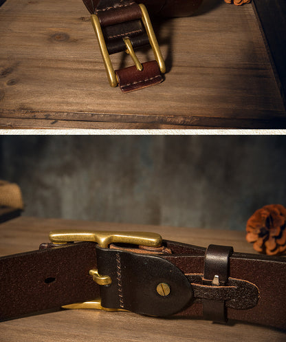 Men's Belt Handmade Cowhide Genuine Leather Copper Needle Buckle Casual Fashion Men's Belt 