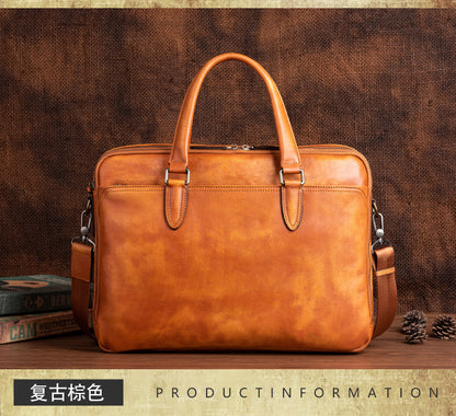 Men's Briefcase Cowhide Genuine Leather Business Commuter Computer Bag File Bag Men's Handbag 