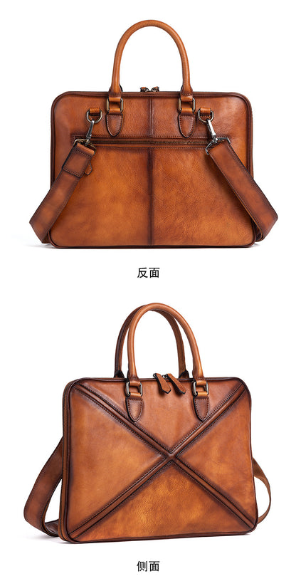 Men's Briefcase Genuine Leather Cowhide Retro Casual Men Handbag 