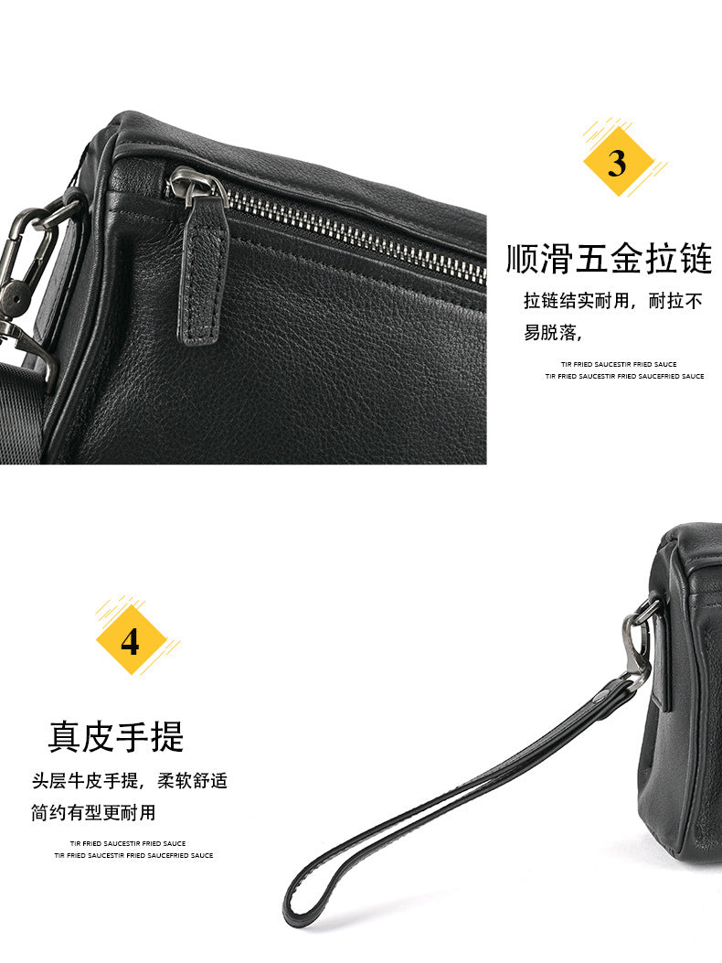 Men's Shoulder Bag Genuine Cowhide Leather Retro Casual Male Crossbody Bag 