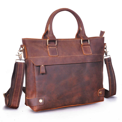 Men's Briefcase Handbag Cowhide Genuine Leather Retro Business Men Computer Bag 