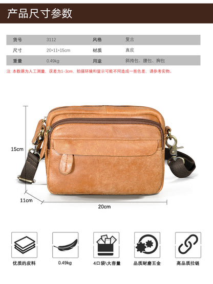 Men's Waist Pouch Cowhide Genuine Leather Simple Fashion Retro Outdoor Men's Bust Bag Shoulder Bag 