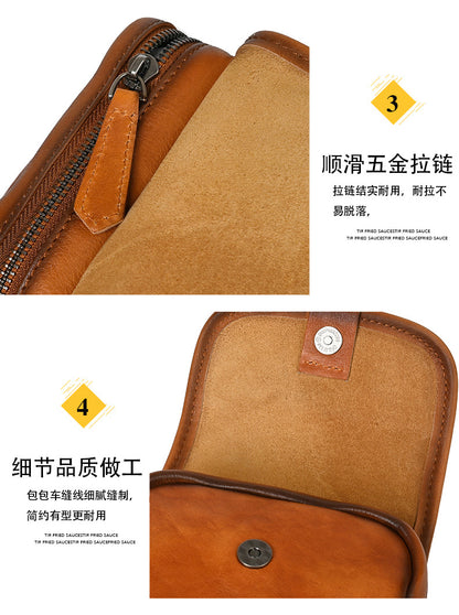 Men's Shoulder Bag Genuine Cowhide Leather Retro Casual Travel Bag Men Crossbody Bag Smartphone Pouch 