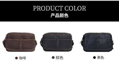 Men's Shoulder Bag Genuine Cowhide Leather Retro Fashion Commuter Crossbody Bag for Men 