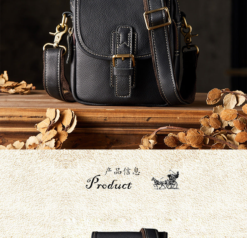 Men's Shoulder Bag Cow Leather Handmade Casual Sports Smartphone Pouch Crossbody Bag for Men 