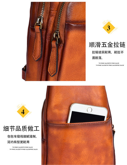 Men's bust bag Genuine cowhide leather casual retro crossbody bag for men 