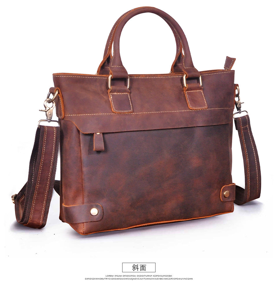 Men's Briefcase Handbag Cowhide Genuine Leather Retro Business Men Computer Bag 