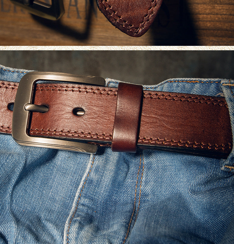 Men's Belt Handmade Genuine Cowhide Leather Casual Fashion Needle Buckle Men's Belt 