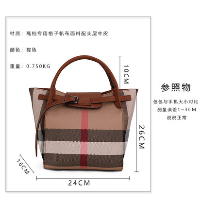 Fashion Casual Genuine Leather Big Bag Ladies Trend Handbag Shoulder Bag Plaid Handbag. Bag