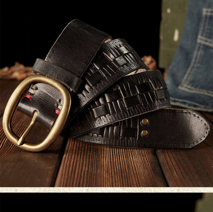 Men's Belt Hand-knitted Cowhide Genuine Leather Copper Needle Buckle Retro Fashion Personality Casual Men's Belt 