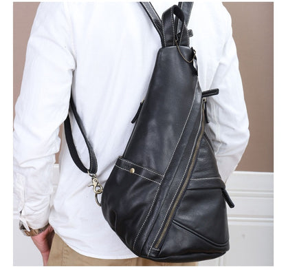 Men's bust bag, genuine cowhide leather, retro casual, unique, multifunctional, crossbody bag for men 