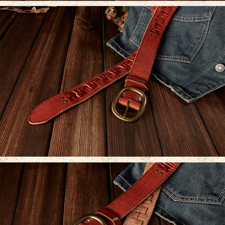 Men's Belt Hand-knitted Cowhide Genuine Leather Copper Needle Buckle Retro Fashion Personality Casual Men's Belt 