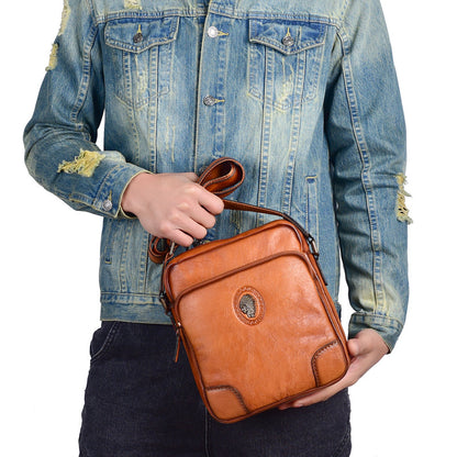 Men's Shoulder Bag Genuine Cowhide Leather Casual Retro Crossbody Bag for Men 