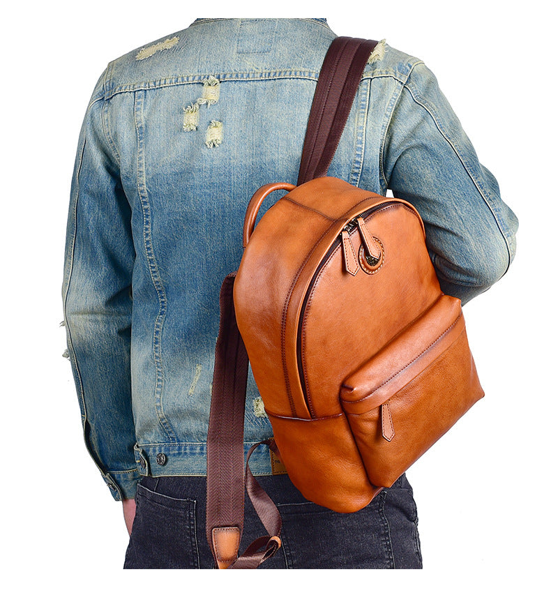 Men's backpack cowhide genuine leather fashion unique unisex travel bag 