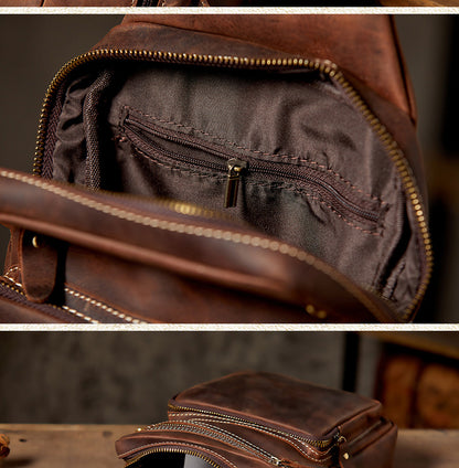 Men's Bust Bag Genuine Cowhide Leather Handmade Vintage Casual Large Capacity Men's Shoulder Bag Crossbody Bag 